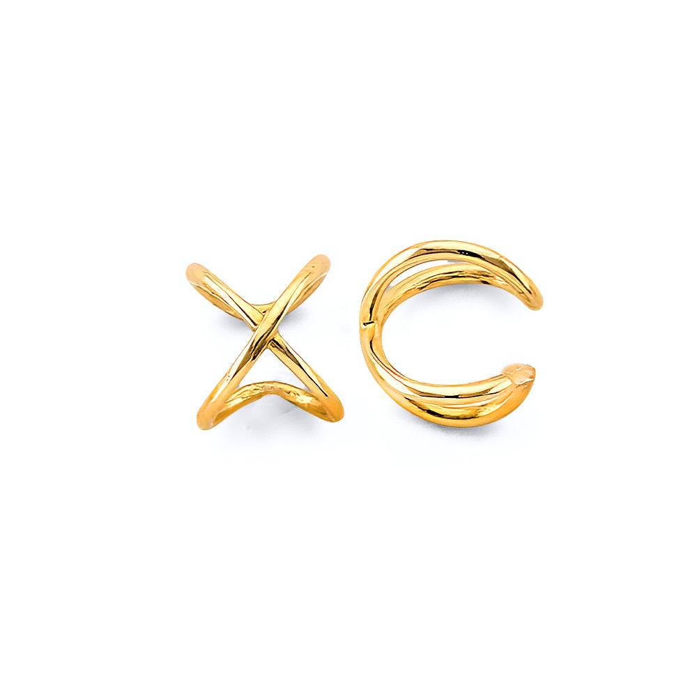 14K Yellow Gold Single Piece X Earrings Cuff