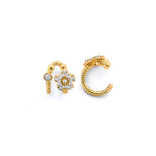 Load image into Gallery viewer, 14K Yellow Gold Single Piece CZ Flower Earrings Cuff