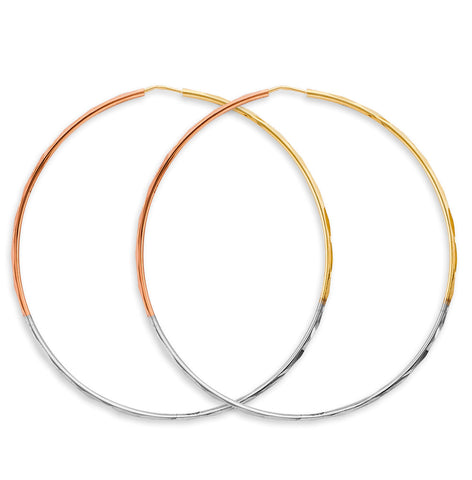 14K Tri Color Gold 1.5mm Faceted Round Hoop Earrings