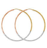 14K Tri Color Gold 1.5mm Faceted Round 50mm Hoop Earrings