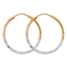 Load image into Gallery viewer, 14K Tri Color Gold 1.5mm Faceted Round 25mm Hoop Earrings