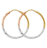 14K Tri Color Gold 1.5mm Faceted Round 25mm Hoop Earrings