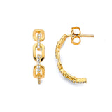 14K Yellow Gold CZ Link Style Push Back Earrings