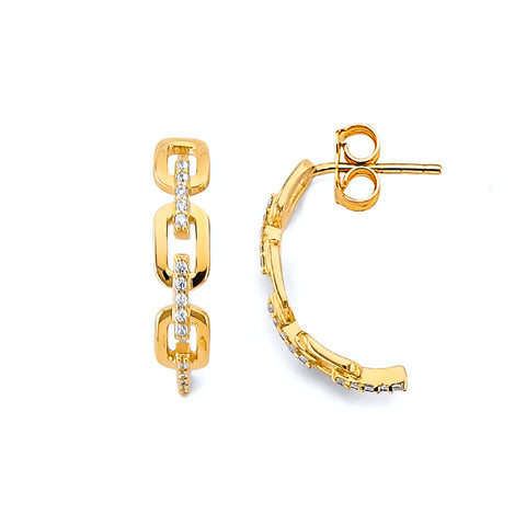 14K Yellow Gold CZ Link Style Push Back Earrings