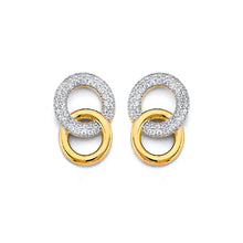 Load image into Gallery viewer, 14K Two Tone Gold CZ Double Circle Push Back Earrings