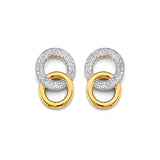 14K Two Tone Gold CZ Double Circle Push Back Earrings