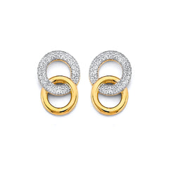 14K Two Tone Gold CZ Double Circle Push Back Earrings