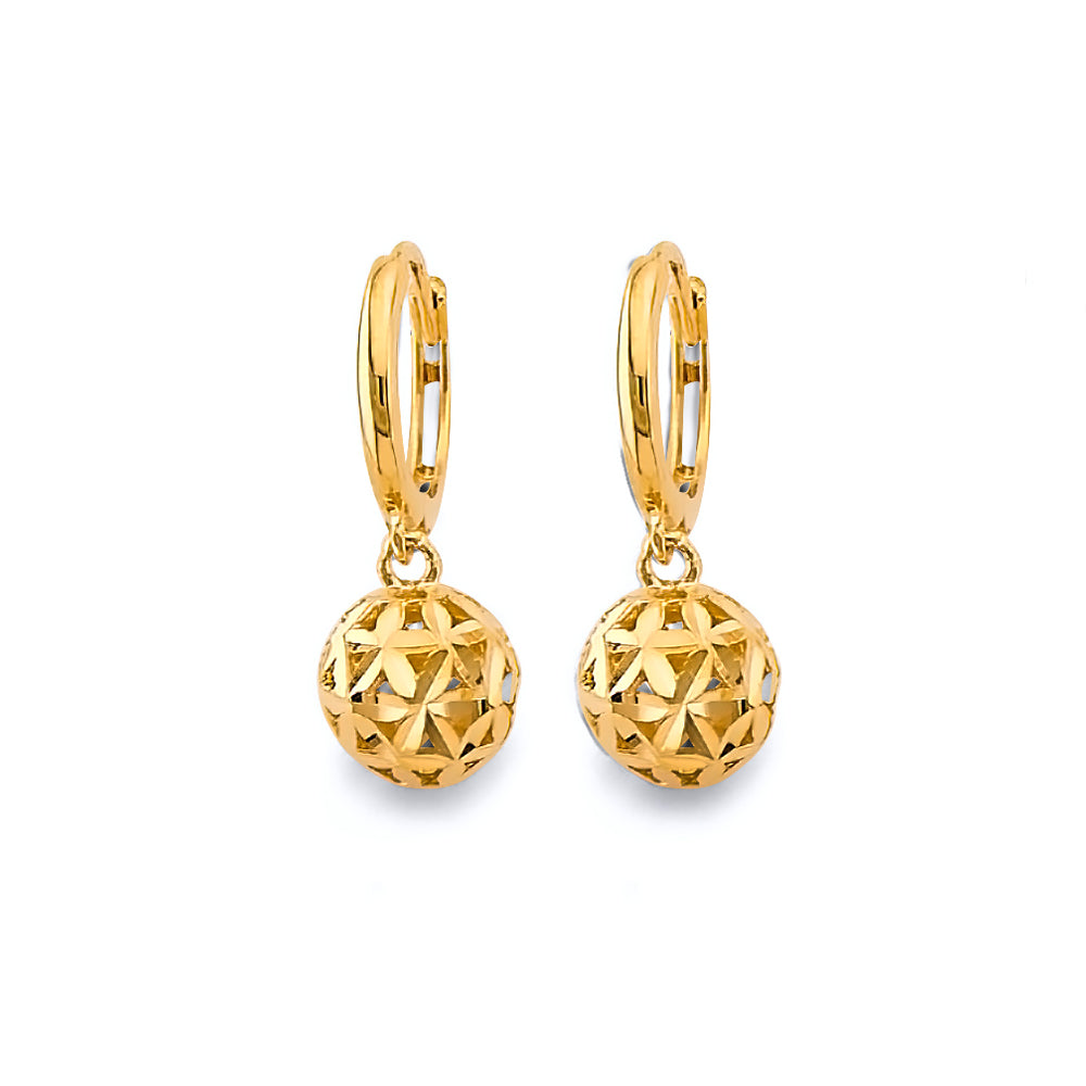 14K Yellow Gold Design Ball Huggies Earrings