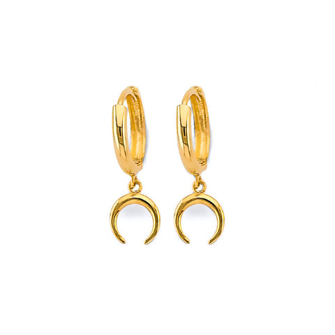 14K Yellow Gold Crescent Moon Huggies Earrings