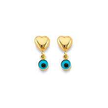 Load image into Gallery viewer, 14K Yellow Gold Heart Evil Eye Push Back Earrings