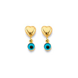 14K Yellow Gold Heart Evil Eye Push Back Earrings