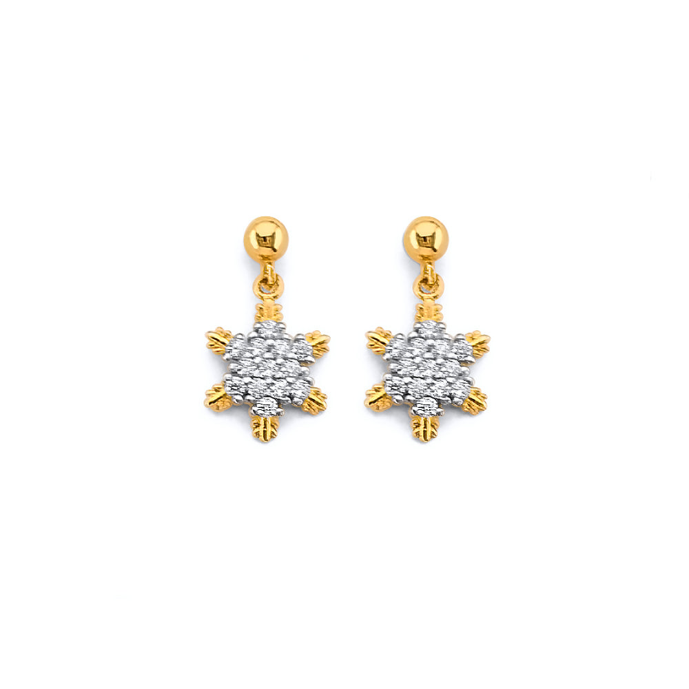 14K Yellow Gold CZ Hanging Star Push Back Earrings