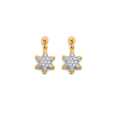 14K Yellow Gold CZ Hanging Star Push Back Earrings