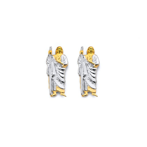 14K Two Tone Gold St. Jude Push Back Earrings