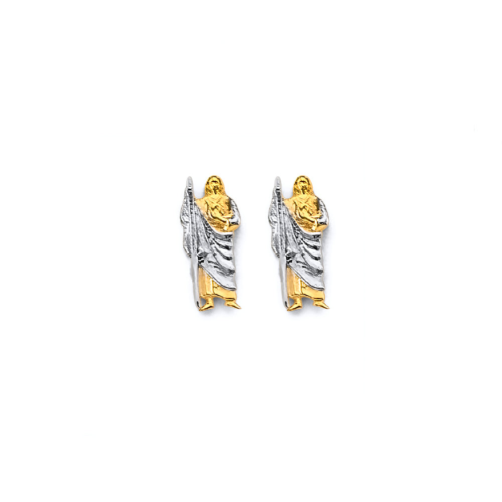 14K Two Tone Gold Small St. Jude Push Back Earrings