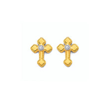 Load image into Gallery viewer, 14K Yellow Gold CZ Cross Push Back Earrings