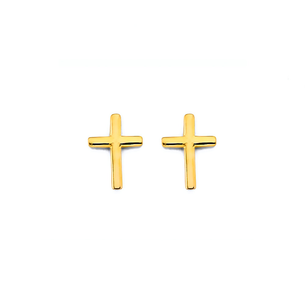 14K Yellow Gold Plain Cross Push Back Earrings