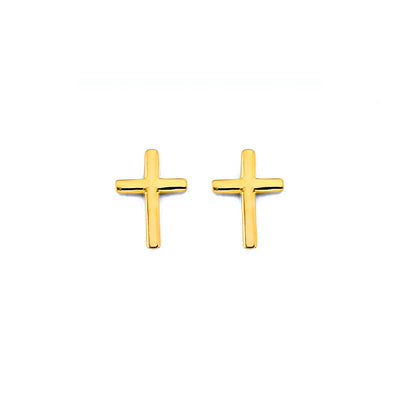 14K Yellow Gold Plain Cross Push Back Earrings
