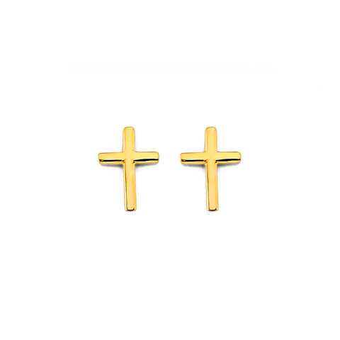 14K Yellow Gold Plain Cross Push Back Earrings