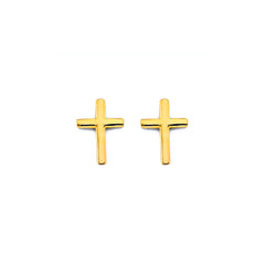 14K Yellow Gold Plain Cross Push Back Earrings