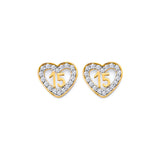 14K Yellow Gold CZ Heart 15 Years Push Back Earrings