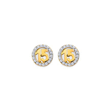 Load image into Gallery viewer, 14K Yellow Gold CZ Round 15 Years Push Back Earrings