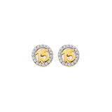 14K Yellow Gold CZ Round 15 Years Push Back Earrings