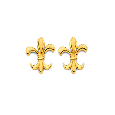 14K Yellow Gold Fleur De Lis Push Back Earrings