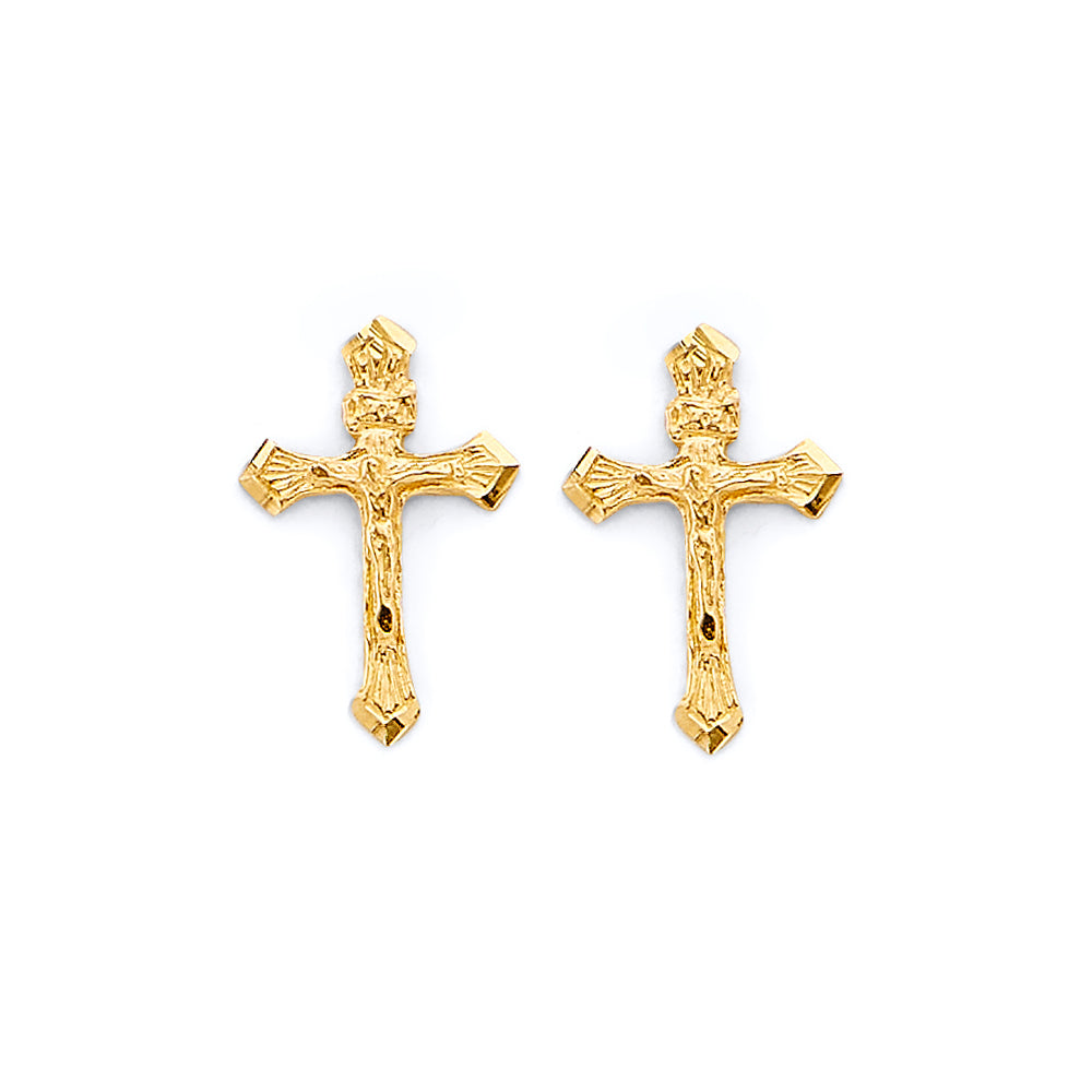 14K Yellow Gold Crucifix Push Back Earrings