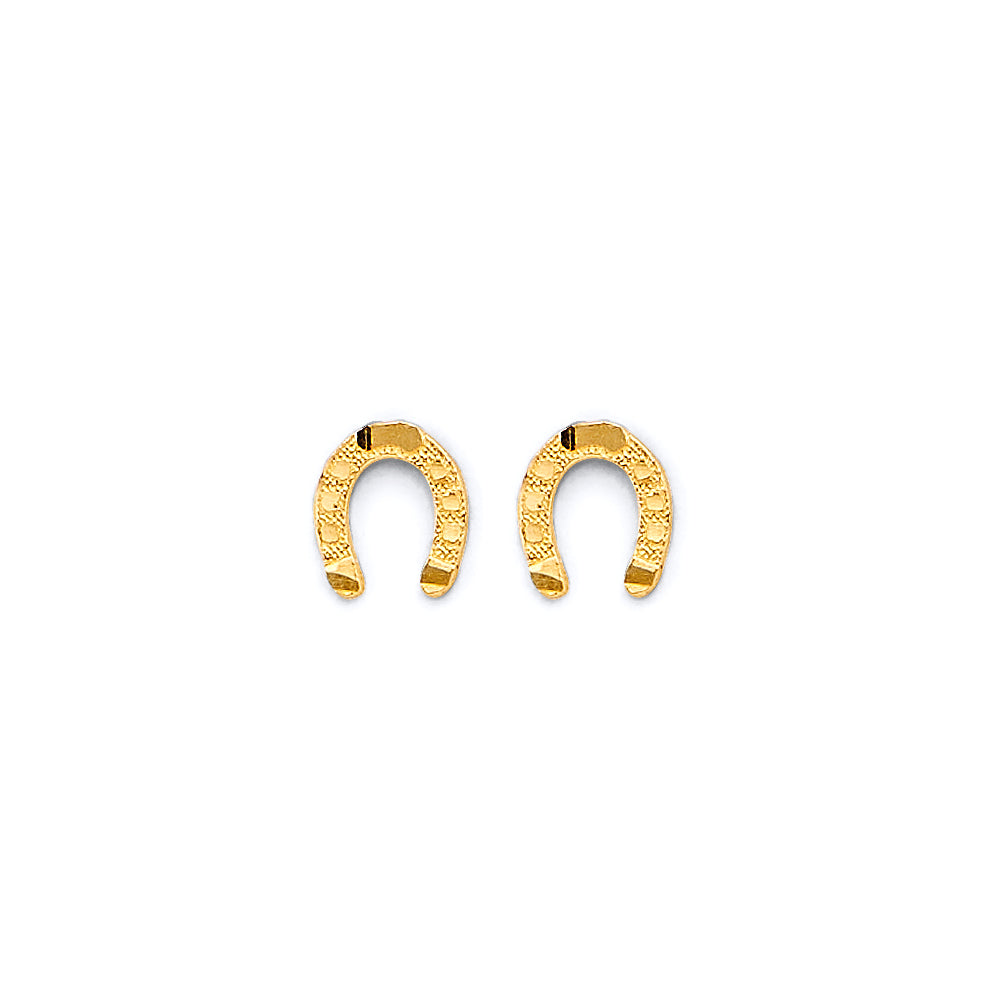 14K Yellow Gold Horse Shoe Push Back Earrings