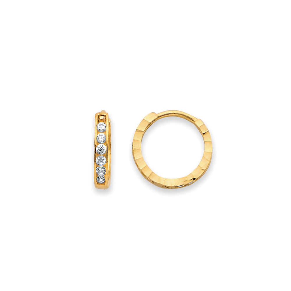 14K Yellow Gold Side DC CZ Huggies Earrings