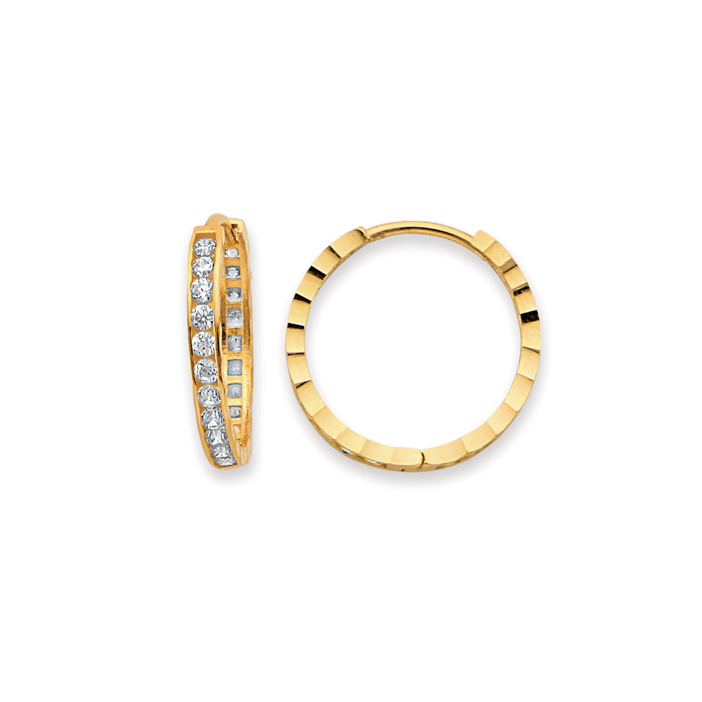 14K Yellow Gold 15mm Side DC CZ Huggies Earrings