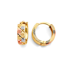 Load image into Gallery viewer, 14K Tri Color Gold DC Huggies Earrings