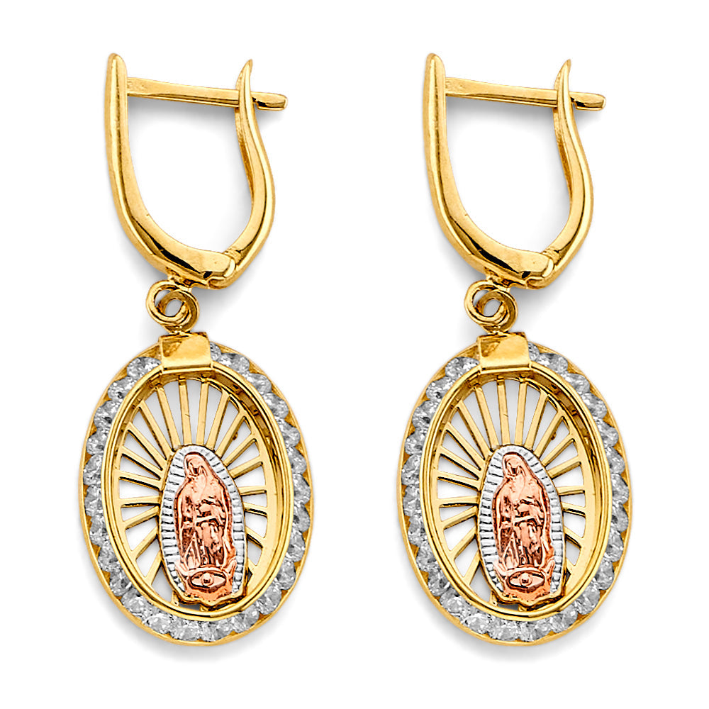 14K Tri Color Gold CZ Guadalupe Huggies Earrings