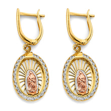 Load image into Gallery viewer, 14K Tri Color Gold CZ Guadalupe Huggies Earrings