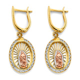 14K Tri Color Gold CZ Guadalupe Huggies Earrings