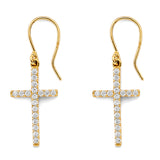 14K Yellow Gold CZ Cross Hanging Earrings