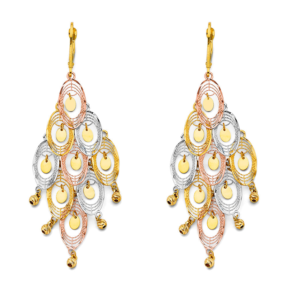 14K Tri Color Gold DC Chandelier Hanging Earrings