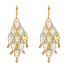 Load image into Gallery viewer, 14K Tri Color Gold DC Chandelier Hanging Earrings