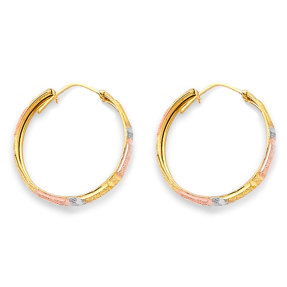 14K Tri Color Gold DC Greek Design Hoop Earrings