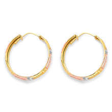 Load image into Gallery viewer, 14K Tri Color Gold DC Greek Design Hoop Earrings