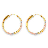 14K Tri Color Gold DC Greek Design Hoop Earrings