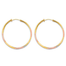 Load image into Gallery viewer, 14K Tri Color Gold 30mm DC Greek Design Hoop Earrings