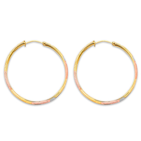 14K Tri Color Gold 30mm DC Greek Design Hoop Earrings