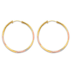 14K Tri Color Gold 30mm DC Greek Design Hoop Earrings