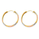 14K Tri Color Gold DC Heart Hoop Earrings