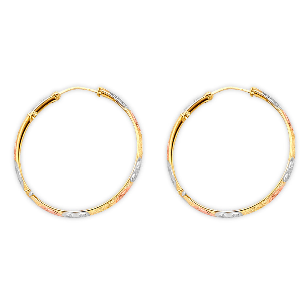 14K Tri Color Gold 35mm DC Heart Hoop Earrings