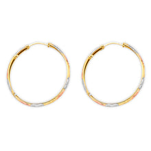 Load image into Gallery viewer, 14K Tri Color Gold 35mm DC Heart Hoop Earrings