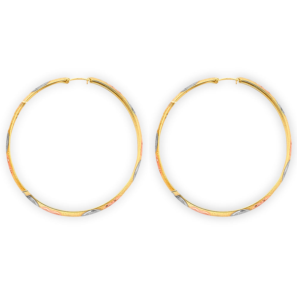 14K Tri Color Gold 45mm DC Heart Hoop Earrings