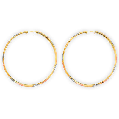 14K Tri Color Gold 45mm DC Heart Hoop Earrings